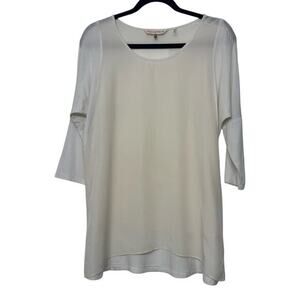 Rebecca Taylor Cream 3/4 Sleeve Scoop Neck Womens 2 (Small)‎ Blouse Sheer Top